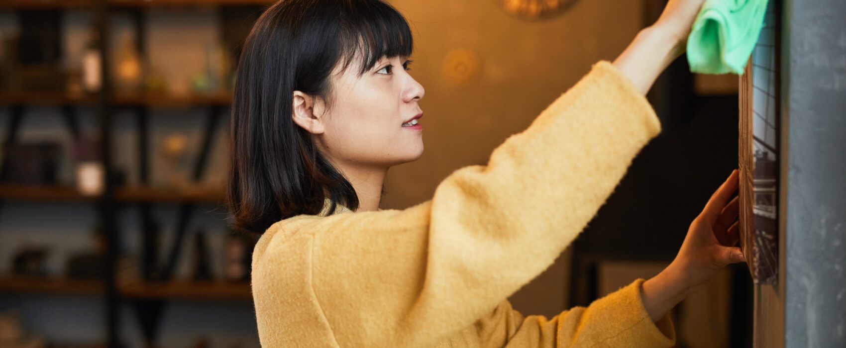 Young Woman Cleaning Home Side View