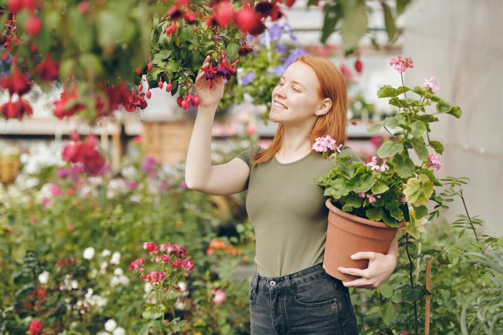 Girl enjoying work in garden